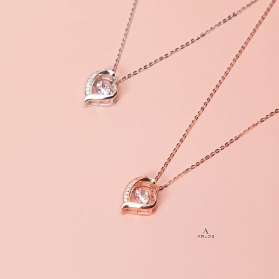 Sparkling Dance Heart Necklace (Silver)