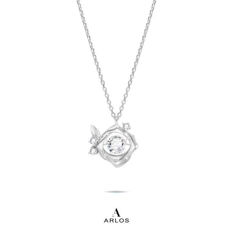 Romantic Rose Dancing Stone Necklace (Silver)