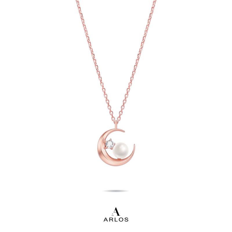 L'amour Moon Star Pearl Necklace (Rose Gold)