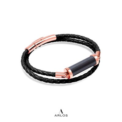 Hematite CC Leather Bracelet (Double Strap)