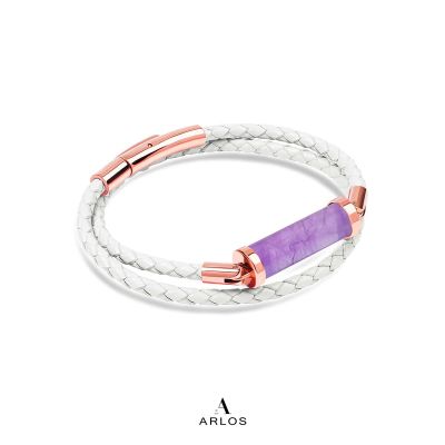 Lavender Amethyst CC Leather Bracelet (Double Strap)