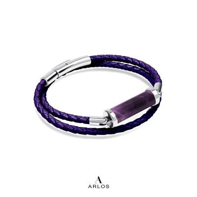 Amethyst CC Leather Bracelet (Double Strap)