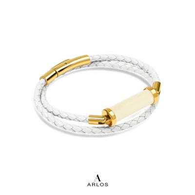 Yellow Crystal CC Leather Bracelet (Double Strap)