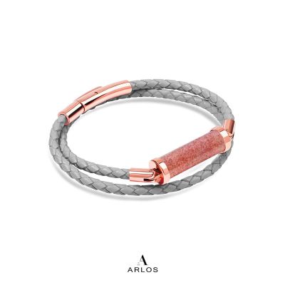 Strawberry Quartz CC Leather Bracelet (Double Strap)