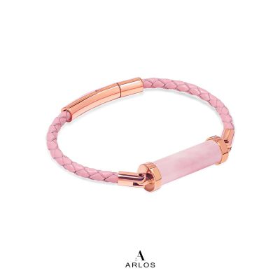 Rose Quartz CC Leather Bracelet (Single Strap)