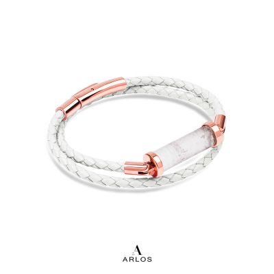 White Crystal CC Leather Bracelet (Double Strap)