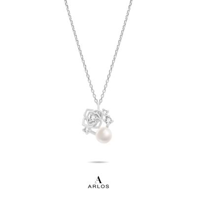 L'amour Rose and Pearl Necklace (Silver)